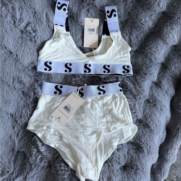 Logo Elastic bra and panties in beige size XS - Picture 2 of 3